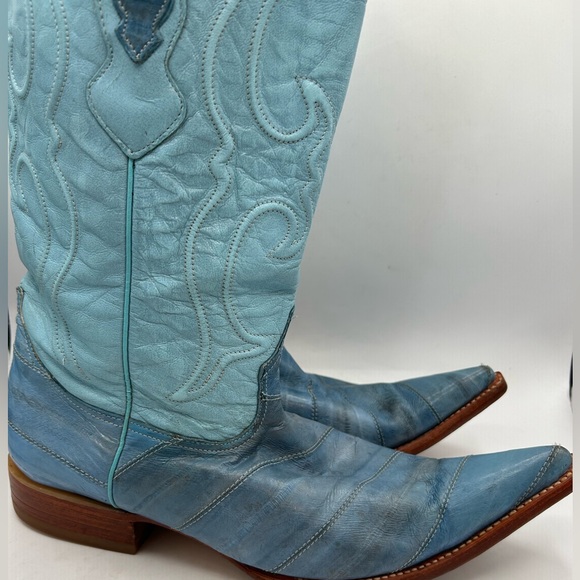 Vintage Los Altos Eel Skin Cowboy Boots Men’s Size 10.5 Blue Western Leather - Picture 9 of 17
